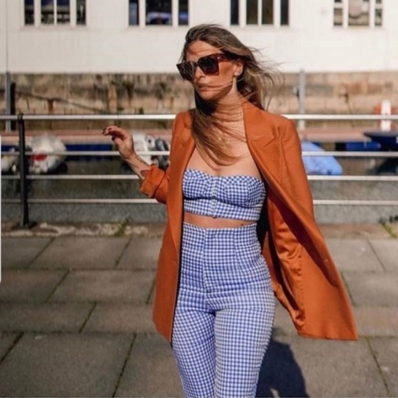 NWT ZARA GINGHAM BLUE WHITE
CROP TOP and pants set SUMMER XL - Picture 2 of 14